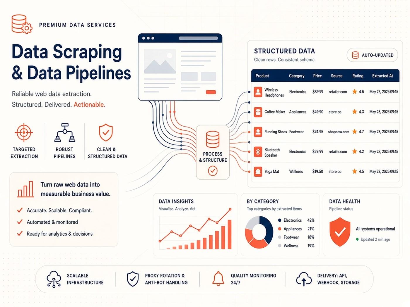 Data scraping — Reliable collection pipelines that turn public and permitted sources into usable data.